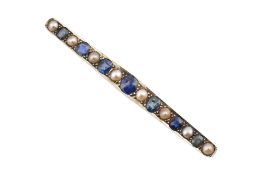 EARLY 20TH CENTURY GOLD SAPPHIRE & PEARL BROOCH PIN