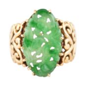 FRENCH 18CT GOLD & CHINOISERIE JADE PANEL RING