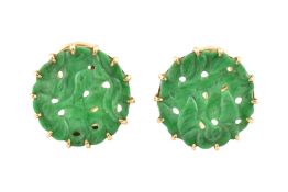 PAIR OF FRENCH 18CT GOLD & JADE EAR CLIPS