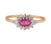 HALLMARKED 9CT GOLD RUBY & DIAMOND HALO RING