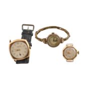 THREE HALLMARKED 9CT GOLD WRISTWATCHES