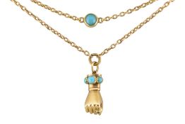 19TH CENTURY GOLD & TURQUOISE LONG GUARD CHAIN