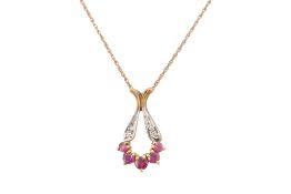 HALLMARKED 9CT GOLD RUBY & DIAMOND PENDANT NECKLACE