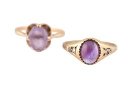 TWO HALLMARKED 9CT GOLD & AMETHYST RINGS