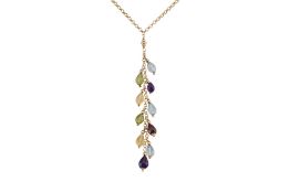 HALLMARKED 9CT GOLD & GEM BRIOLETTE DROP NECKLACE