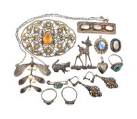 COLLECTION OF SILVER & WHITE METAL JEWELLERY