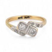 ART DECO 18CT GOLD & PLATINUM DIAMOND CROSSOVER RING