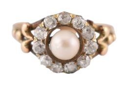 EARLY 20TH CENTURY PEARL & DIAMOND CLUSTER RING