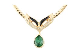 CHRISTIAN DIOR EMERALD DROP COLLAR NECKLACE