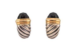 PAIR DAVID YURMAN SILVER & 18CT GOLD SHRIMP EARRINGS