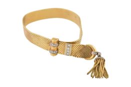 18CT GOLD & DIAMOND ART DECO STYLE MESH BRACELET