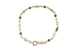 9CT GOLD & GREEN STONE BRACELET