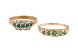 HALLMARKED 18CT GOLD EMERALD & DIAMOND RING WITH ANOTHER