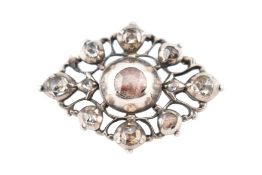 19TH CENTURY WHITE METAL & DIAMOND PIN BROOCH