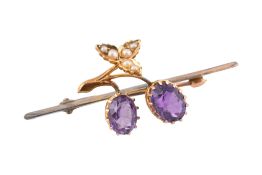 EARLY 20TH CENTURY AMETHYST & PEARL BROOCH PIN