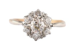 A 9CT GOLD & PLATINUM DIAMOND CLUSTER RING