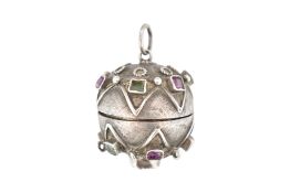 FRENCH SILVER GEM SET ORB LOCKET PENDANT