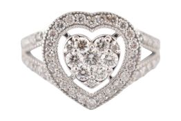 14CT GOLD & DIAMOND HEART MOTIF CLUSTER RING