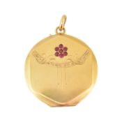ART NOUVEAU GOLD & RUBY LOCKET PENDANT