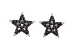 PAIR OF HALLMARKED 18CT GOLD & DIAMOND SAPPHIRE STAR EARRINGS
