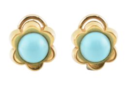 LE-GI 18CT GOLD & TURQUOISE CABOCHON FLOWER EARRINGS
