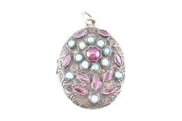 GARNET & TURQUOISE AUSTRO HUNGARIAN LOCKET PENDANT