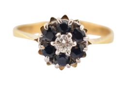 HALLMARKED 18CT GOLD SAPPHIRE & DIAMOND CLUSTER RING