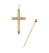 9CT GOLD PIN & A GOLD CROSS PENDANT