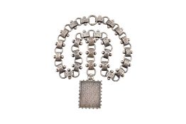 19TH CENTURY SILVER BOOK CHAIN NECKLACE & LOCKET