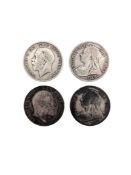 FOUR EARLY 20TH CENTURY BRITISH SILVER HALF CROWNS