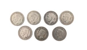 SIX PRE-1947 BRITISH SILVER HALF CROWNS