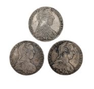 THREE MARIA THERESIA ONE THALER SILVER BULLION COINS