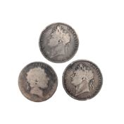 THREE 19TH CENTURY GEORGE III & GEORGE IV SILVER CROWNS