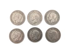 SIX PRE-1947 BRITISH SILVER HALF CROWNS