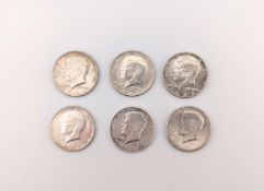 SIX UNITED STATES OF AMERICAN 1964 KENNEDY SILVER HALF DOLLARS