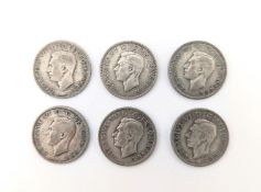 SIX PRE-1947 BRITISH SILVER HALF CROWNS