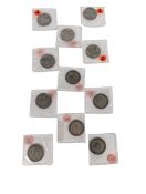 ELEVEN 20TH CENTURY SILVER FLORIN COINS