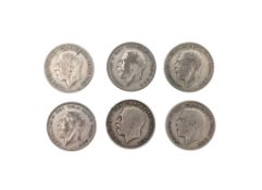 SIX PRE-1947 BRITISH SILVER HALF CROWNS