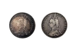 TWO 1887 QUEEN VICTORIA ARABIC 1 TWO FLORINS COINS