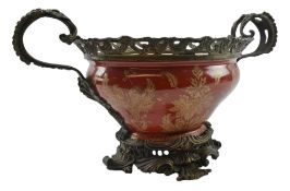 CONTINENTAL EARLY 20TH CENTURY CERAMIC & BRONZE MOUNT TAZZA