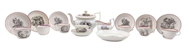 19TH CENTURY SUNDERLAND LUSTRE TEA SERVICE IN MEMORY OF PRINCESS CHARLOTTE