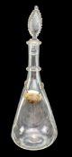 VICTORIAN 19TH CENTURY HAND BLOWN GLASS DECANTER WITH SILVER LABEL