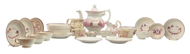 COLLECTION OF 19TH CENTURY SUNDERLAND PINK LUSTRE PORCELAIN PIECES