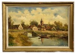 UNKNOWN 20TH CENTURY - UNTITLED VILLAGE OIL ON CANVAS PAINTING