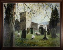 GORDON METCALFE (B. 1935) - UNTITLED OIL ON CANVAS 1995 CHURCHYARD PAINTING