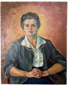 ALEXANDRE BERLANT - MID CENTURY OIL ON CANVAS PORTRAIT PAINTING OF SEATED LADY