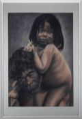 J.J. - CONTEMPORARY PASTEL ON PAPER PORTRAIT PAINTING OF YOUNG GIRL & FATHER