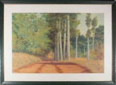 20TH CENTURY 1961 OIL ON PAPER LANDSCAPE PAINTING OF WOODLAND PATH