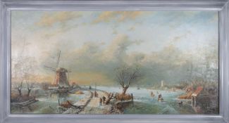 UNKNOWN DUTCH 20TH CENTURY - UTITLED OIL ON CANVAS ICY LANDSCAPE PAINTING