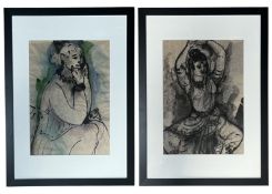 TWO BRIAN MIDLANE INK ON PAPER STUDY PAINTINGS OF LADIES